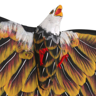 Nylon kite, 'Golden Night Eagle' - Hand Painted Black Nylon Balinese Golden Eagle Kite