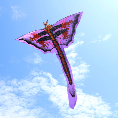 Cometa de nylon, 'Dragón Púrpura' - Cometa de dragón balinés púrpura de nailon pintada a mano