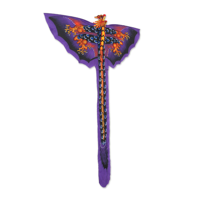 Nylondrachen, 'Purple Dragon' - Handbemalter balinesischer Drachendrachen aus Nylon in Lila