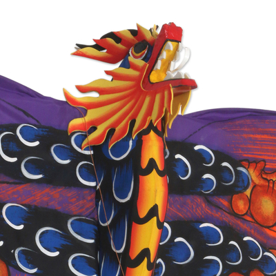 Nylondrachen, 'Purple Dragon' - Handbemalter balinesischer Drachendrachen aus Nylon in Lila