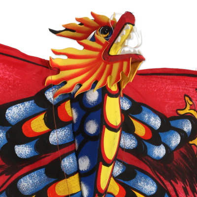 Nylon kite, 'Red Basuki Dragon' - Hand Painted Nylon Fiery Red Balinese Dragon Kite
