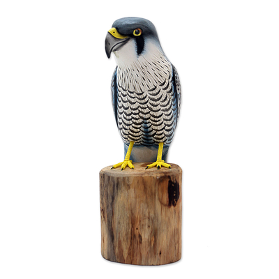 Wood sculpture, 'Peregrine' - Artisan Crafted Bird Sculpture