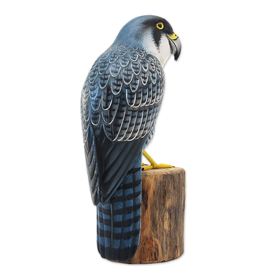 Wood sculpture, 'Peregrine' - Artisan Crafted Bird Sculpture