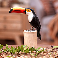 Wood sculpture, 'Tropical Toucan' - Artisan Hand-Carved Bird Sculpture