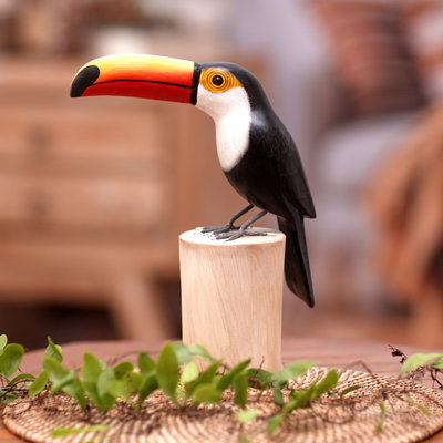 Escultura de madera - Escultura artesanal de pájaro tallada a mano