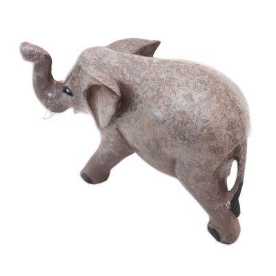 Wood figurine, 'Smart Elephant' - Indonesian Hand-carved & Hand-painted Elephant Wood Figurine