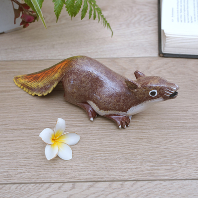 Wood figurine, 'Jumpy Squirrel' - Indonesian Hand-carved & Hand-painted Squirrel Wood Figurine