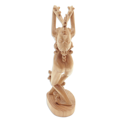 Escultura de madera, 'Surya Namaskara' - Escultura de yoga artesanal