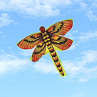 Nylon kite, 'Bright Dragonfly' - Hand Painted Orange & Yellow Nylon Balinese Dragonfly Kite