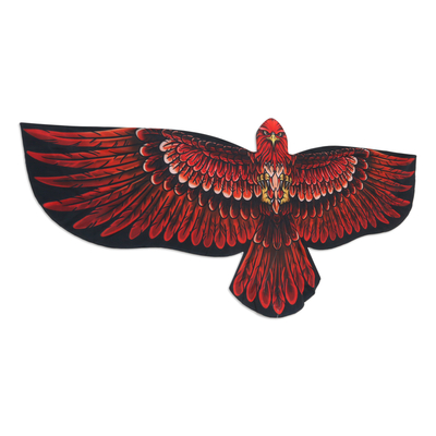 Nylon kite, 'Proud Red Eagle' - Hand Painted Red Nylon Balinese Eagle Kite