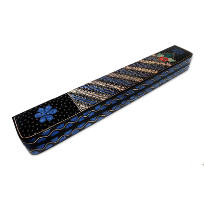 Batik wood mancala game, 'Cunning Multicolor Flowers' - Batik Wood Mancala Board Game Handcrafted