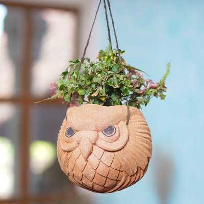 Hanging Coconut Shell Planter from Bali, 'Greenery Galore