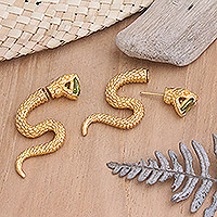 Gold-plated peridot drop earrings, 'Green Snake Attack' - 18k Gold-Plated Snake Drop Earrings with Peridot Stones