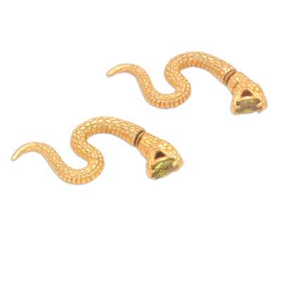 Vergoldete Peridot-Ohrhänger - 18 Karat vergoldete Schlangen-Ohrringe mit Peridot-Steinen