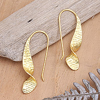 Gold-plated drop earrings, 'Twist the Story' - Balinese 18k Gold-plated Modern Drop Earrings