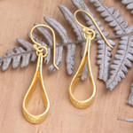 Gold-plated dangle earrings, 'Enchanting Style' - Balinese 18k Gold-plated Modern Dangle Earrings