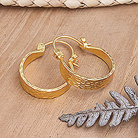 Gold-plated hoop earrings, 'Dazzling Elegance' - 18k Gold-Plated Hoop Earrings with Hammered Finish