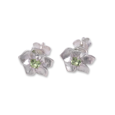 Sterling Silver Stud Earrings with Natural Faceted Peridot