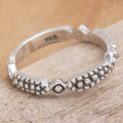Sterling silver band ring, 'United in Joy' - Artisan Crafted Sterling Silver Band Ring from Bali