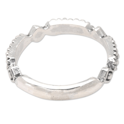 Sterling silver band ring, 'United in Joy' - Artisan Crafted Sterling Silver Band Ring from Bali