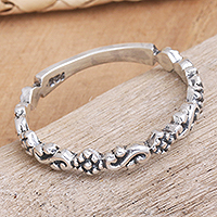 Sterling silver band ring, 'Floral Band' - Artisan Handmade 925 Sterling Silver Band Ring from Bali