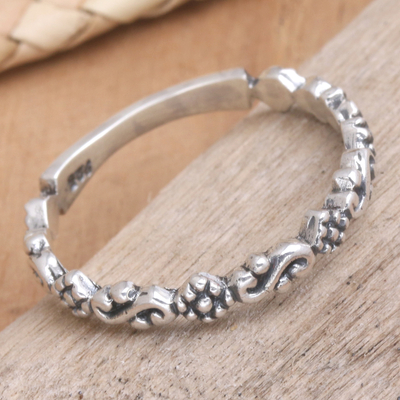 Sterling silver band ring, 'Floral Band' - Artisan Handmade 925 Sterling Silver Band Ring from Bali