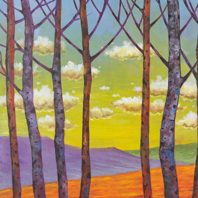 'Forest in the Mountain Slopes' - Mountain Scene Original Acrylic Painting
