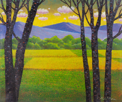 'My Ricefield is Yellowing' - Pintura de paisaje del artista javanés