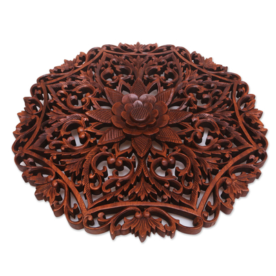 Reliefplatte aus Holz - Kunstvolle, handgefertigte Suar-Holz-Wandreliefplatte aus Bali
