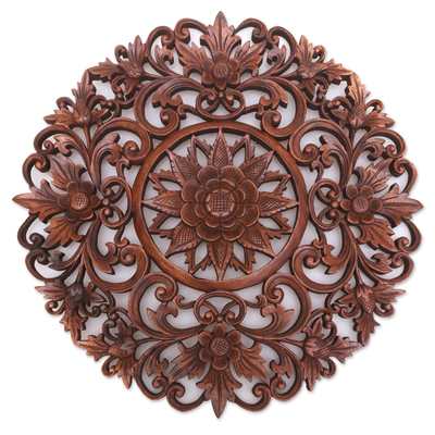 Panel en relieve de madera - Panel de relieve de pared de madera de suar hecho a mano adornado de Bali