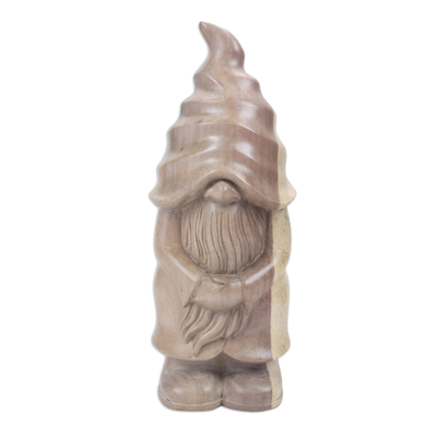Wood statuette, 'Sleepy Gnome' - Hand Crafted Hibiscus Wood Gnome Statuette