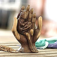 Wood sculpture, 'Unique Love' - Hand-Carved Hibiscus Wood Sculpture from Bali