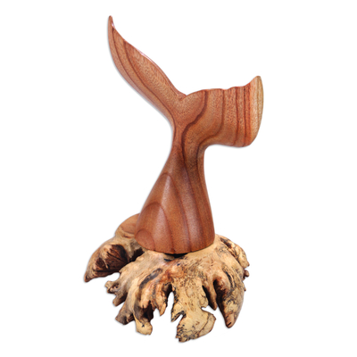 Escultura de madera - Escultura de madera de Jempinis tallada a mano con base natural