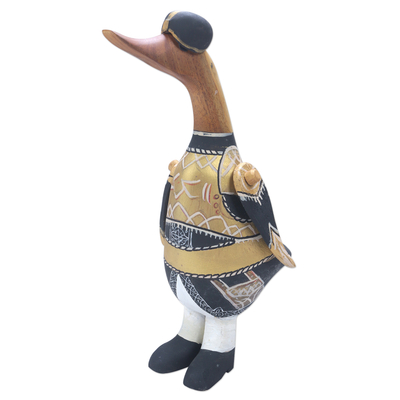 Bamboo and Teak Wood Duck Sculpture in Royal Garments