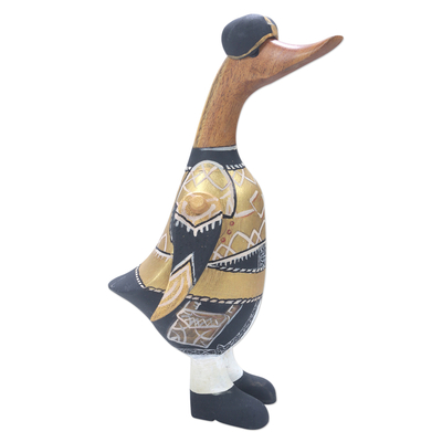 Wood sculpture, 'Prince Duck' - Bamboo and Teak Wood Duck Sculpture in Royal Garments