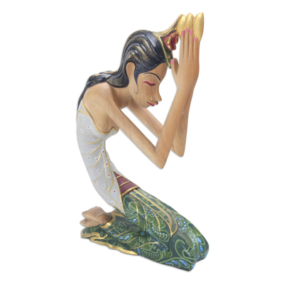 Escultura de madera, 'Sembahyang' - Escultura de madera tallada a mano de Bali