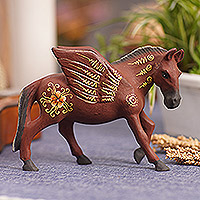 Wood figurine, 'Mythological Pegasus' - Indonesian Hand-carved & Hand-painted Pegasus Wood Figurine