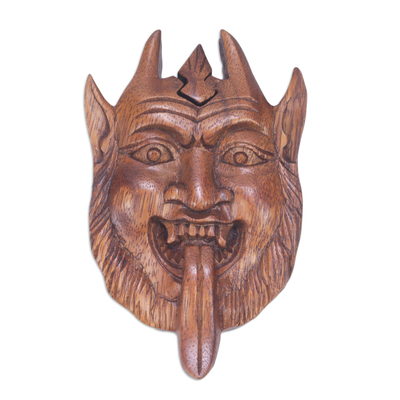 Holzpuzzlekiste, 'Mischievous Genderuwo' - Suar Holz Puzzle Box mit indonesischen Mythologie Details