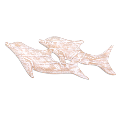 Wood wall decoration, 'Marine Spirits' - Suar Wood Dolphin Wall Decoration Hand-Carved in Bali