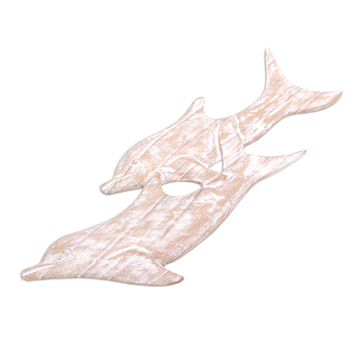 Wood wall decoration, 'Marine Spirits' - Suar Wood Dolphin Wall Decoration Hand-Carved in Bali