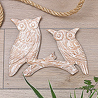 Wood wall decoration, 'Forest Sages' - Suar Wood Owl Wall Decoration Hand-Carved in Bali
