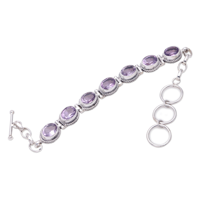 Amethyst link bracelet, 'Purple Temptation' - Balinese Traditional Silver and Amethyst Link Bracelet