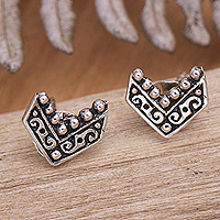 Sterling silver stud earrings, 'Silver Victory' - Sterling Silver Stud Earrings with Geometric Motifs