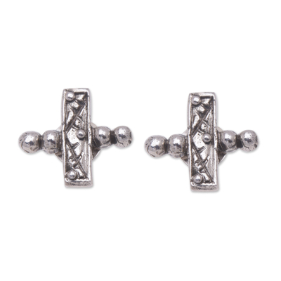 Sterling silver stud earrings, 'Blessing Cross' - Sterling Silver Cross Stud Earrings from Bali