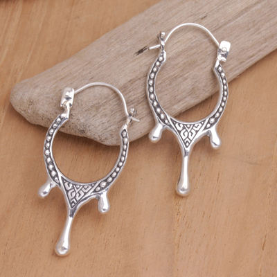 Sterling silver hoop earrings, 'Arch of Tears' - Sterling Silver Hoop Earrings with Shining Drops