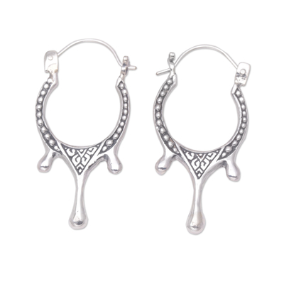 Sterling silver hoop earrings, 'Arch of Tears' - Sterling Silver Hoop Earrings with Shining Drops
