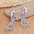 Amethyst dangle earrings, 'Purple Peacock Queen' - Sterling Silver and Amethyst Dangle Earrings with Peacocks (image 2) thumbail