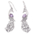 Amethyst dangle earrings, 'Purple Peacock Queen' - Sterling Silver and Amethyst Dangle Earrings with Peacocks thumbail