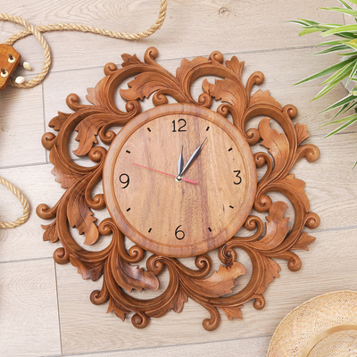reloj de pared de madera - Reloj de pared de madera tallada a mano de Bali
