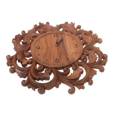 reloj de pared de madera - Reloj de pared de madera tallada a mano de Bali